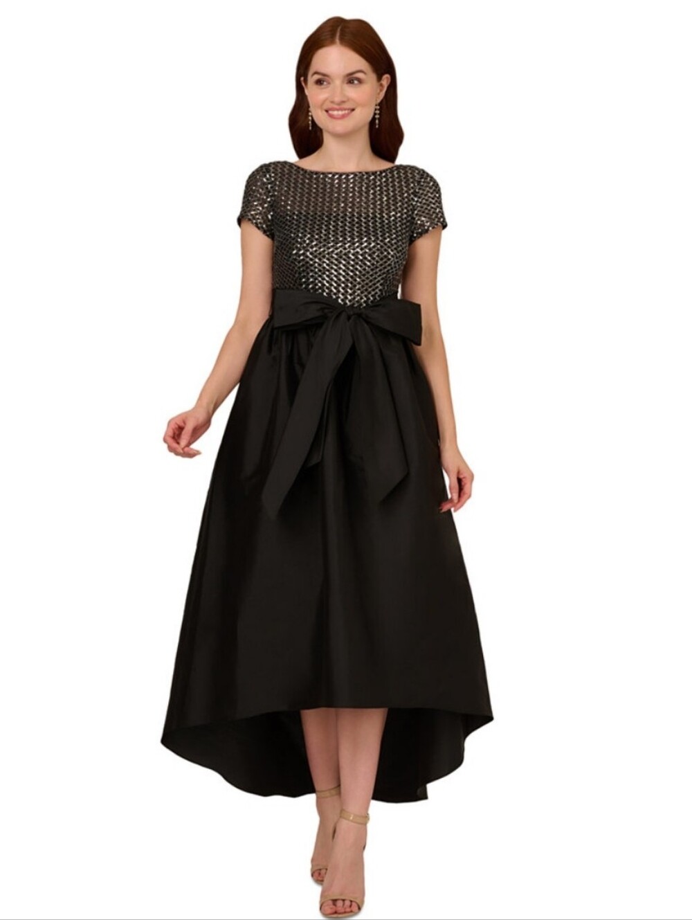 Papell Studio Sequin High-Low Dress Black